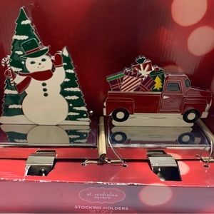 Snowman and Truck Christmas Stocking Holders 2 piece set